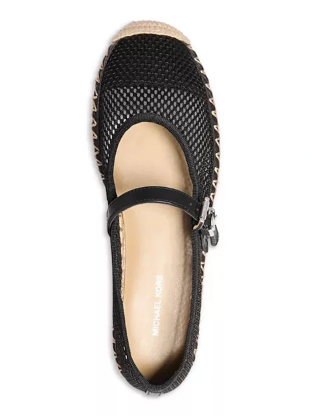 Michael Kors Black Mesh Espadrille Mary Jane with Natural Jute Trim
